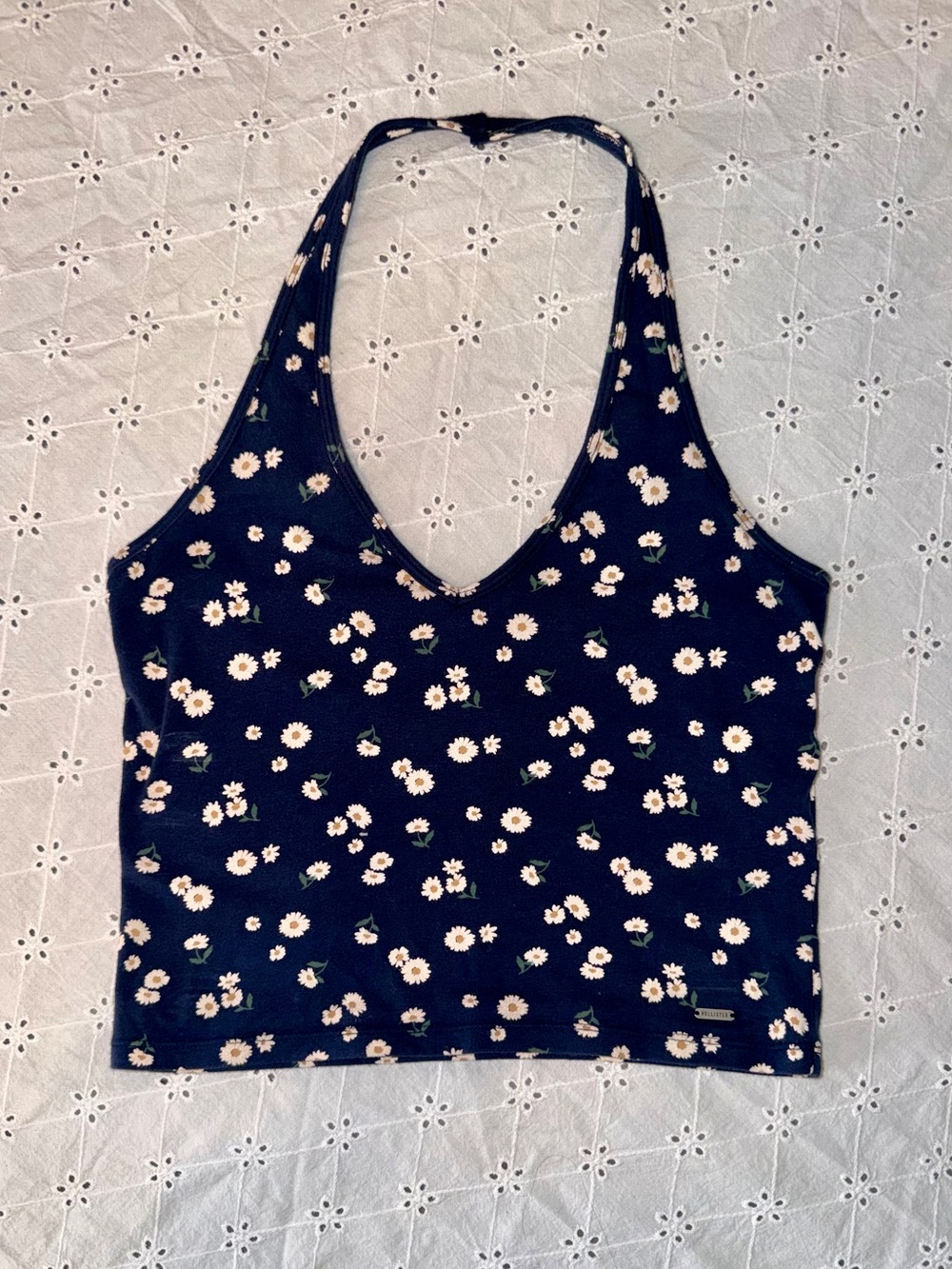Hollister Navy Daisy Halter Crop Top